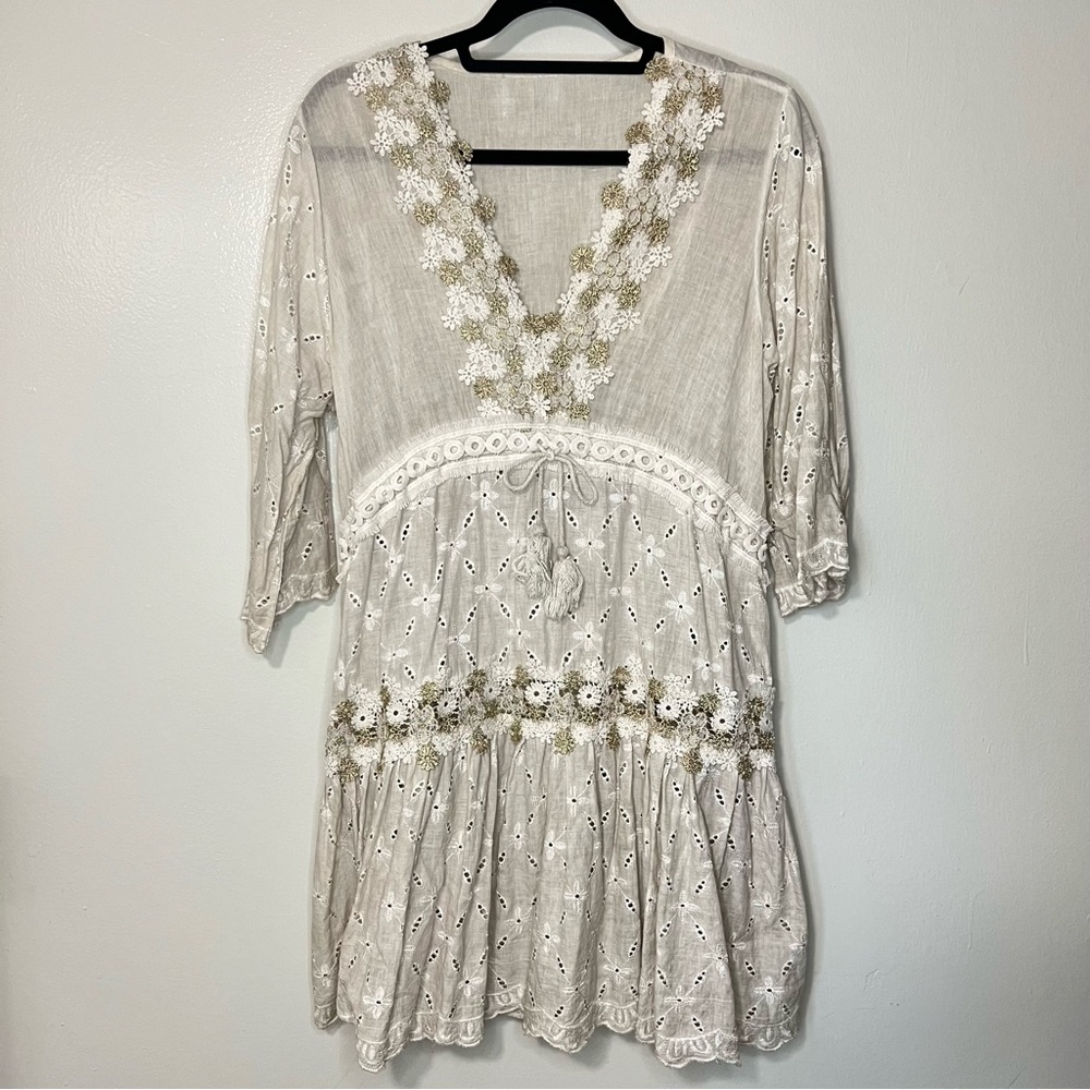 Vintage Italian Resort Cotton Romantic Boho Tunic Spell Dress Sz Medium